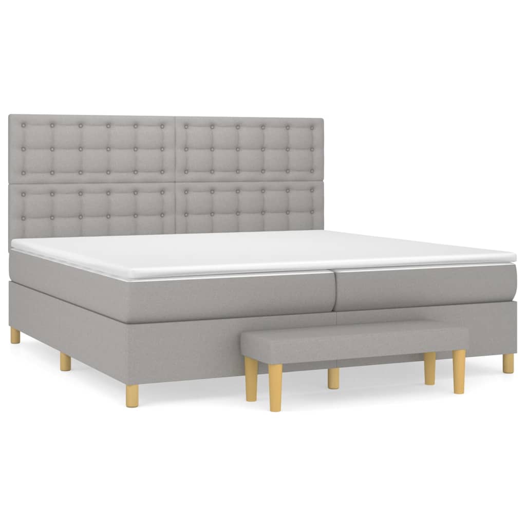 Κρεβάτι Boxspring με Στρώμα Ανοιχτό Γκρι 200x200 εκ. Υφασμάτινο