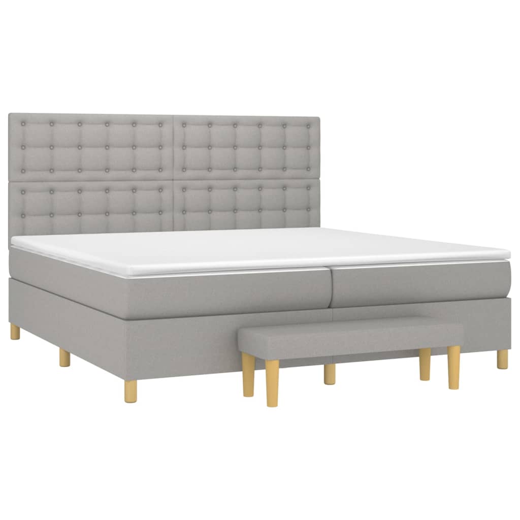 Κρεβάτι Boxspring με Στρώμα Ανοιχτό Γκρι 200x200 εκ. Υφασμάτινο
