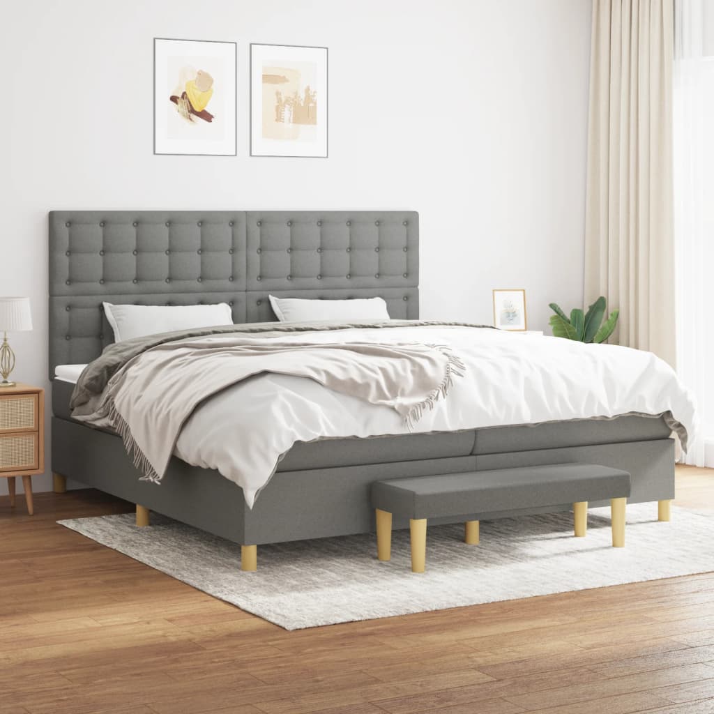 Κρεβάτι Boxspring με Στρώμα Σκούρο Γκρι 200x200 εκ. Υφασμάτινο