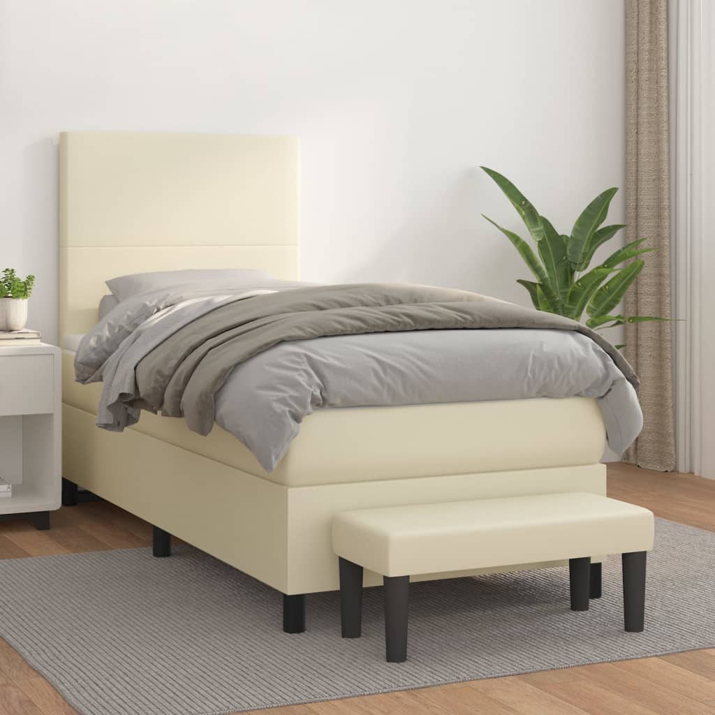 Κρεβάτι Boxspring με Στρώμα Κρεμ 80 x 200 εκ. Συνθετικό Δέρμα