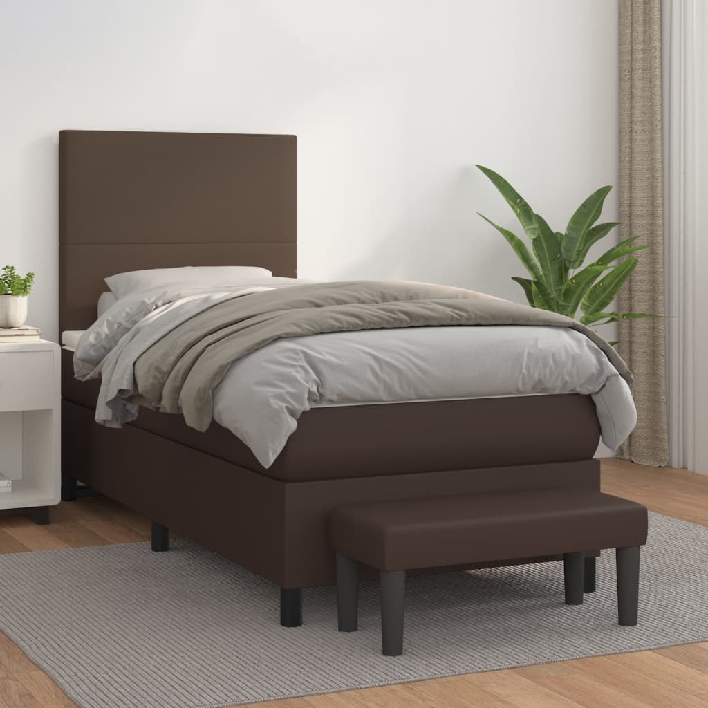 Κρεβάτι Boxspring με Στρώμα Καφέ 80 x 200 εκ. Συνθετικό Δέρμα