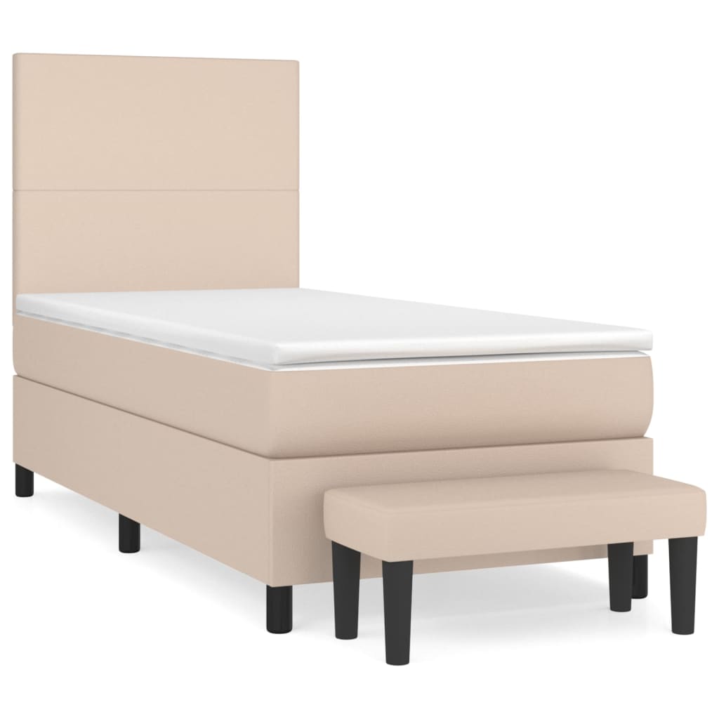 Κρεβάτι Boxspring με Στρώμα Καπουτσίνο 80x200 εκ. Συνθ. Δέρμα