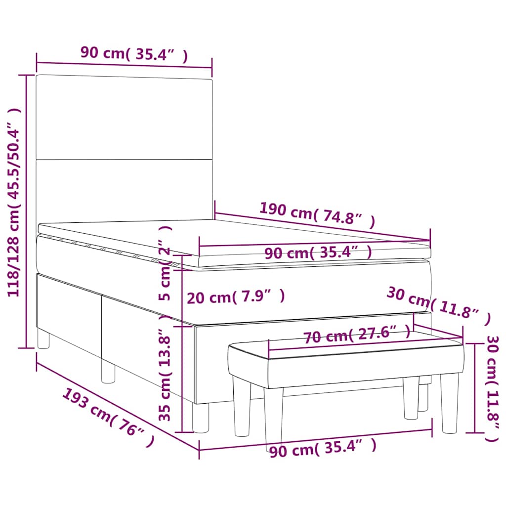 Κρεβάτι Boxspring με Στρώμα Καφέ 90x190 εκ. από Συνθετικό Δέρμα