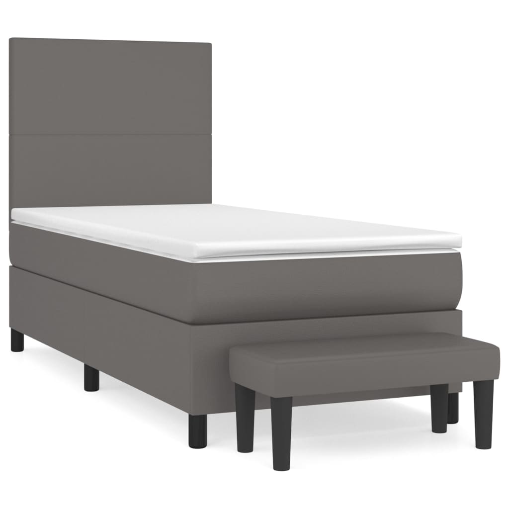 Κρεβάτι Boxspring με Στρώμα Γκρι 90x190 εκ. από Συνθετικό Δέρμα