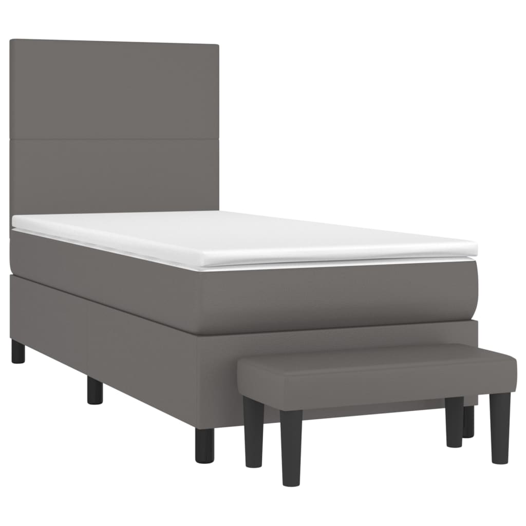 Κρεβάτι Boxspring με Στρώμα Γκρι 90x190 εκ. από Συνθετικό Δέρμα