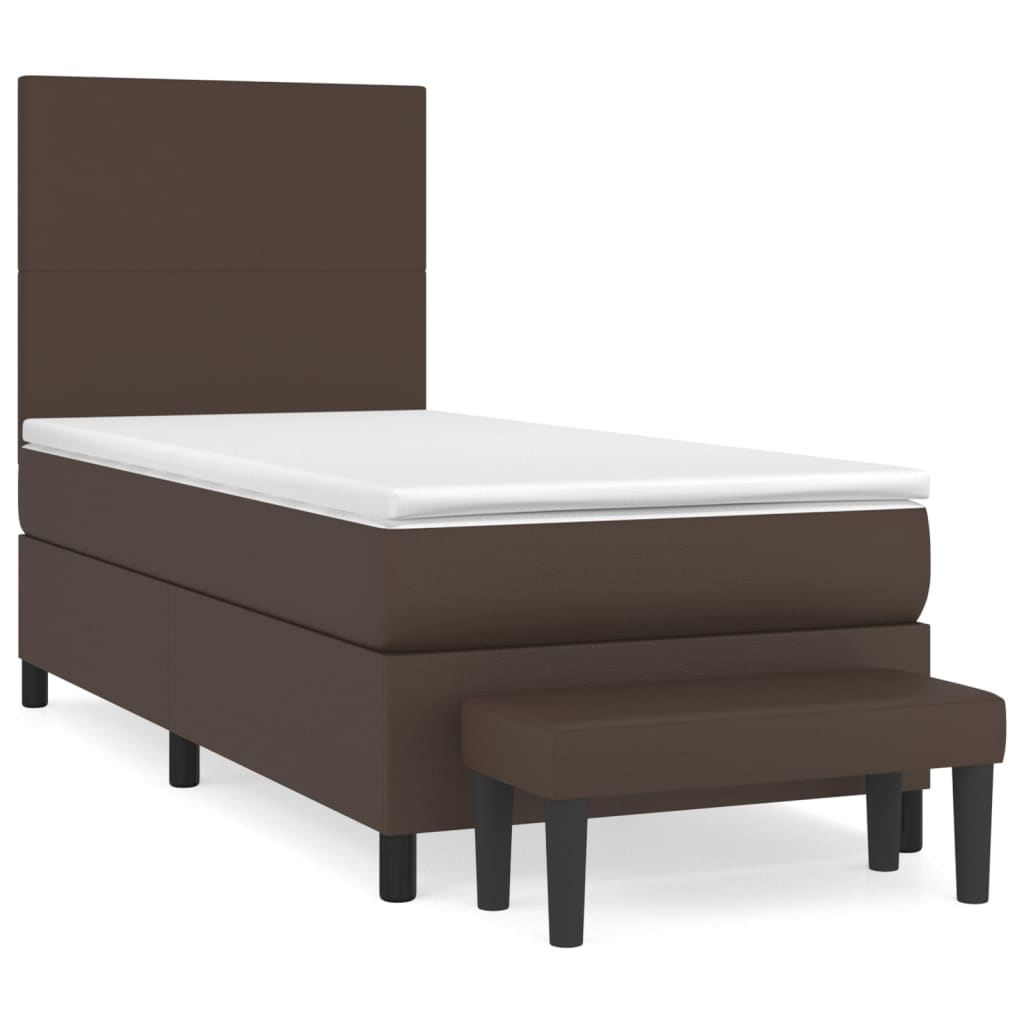 Κρεβάτι Boxspring με Στρώμα Καφέ 90x200 εκ. από Συνθετικό Δέρμα
