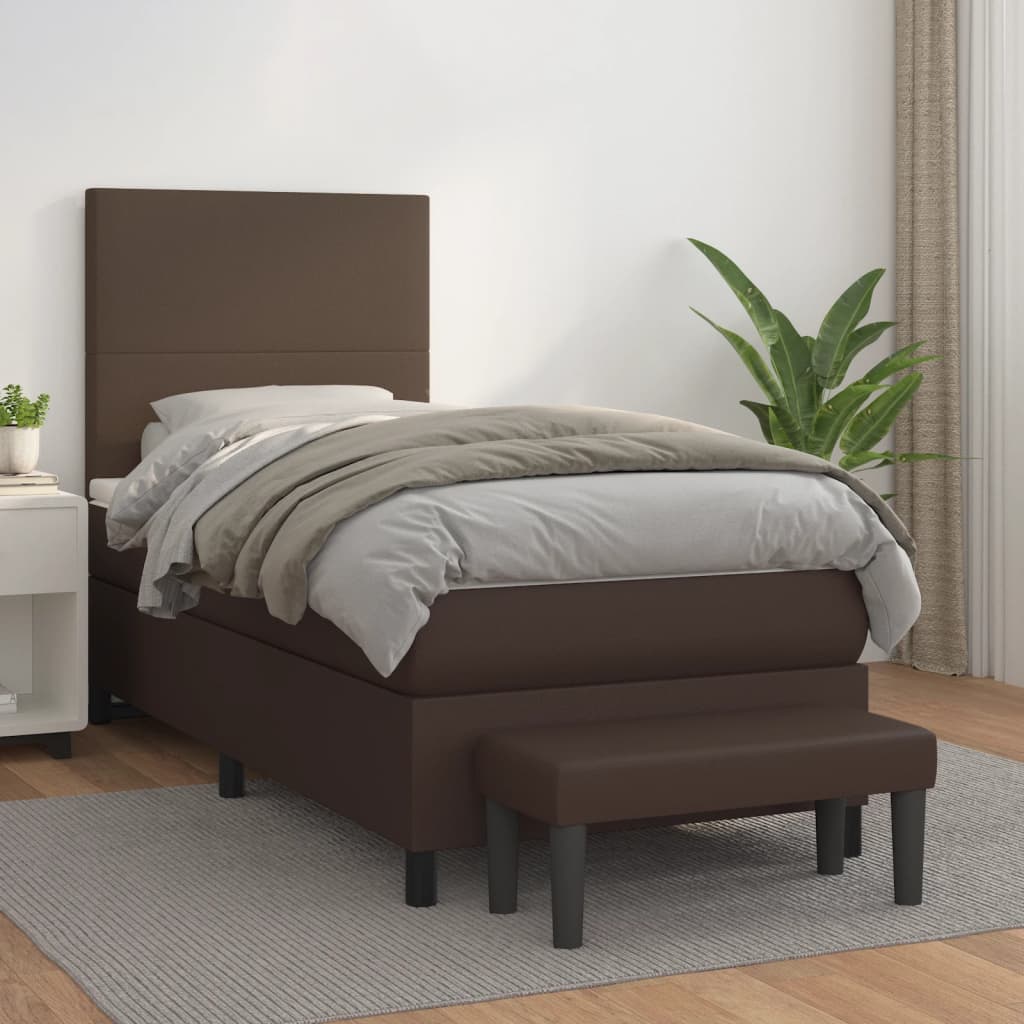 Κρεβάτι Boxspring με Στρώμα Καφέ 90x200 εκ. από Συνθετικό Δέρμα