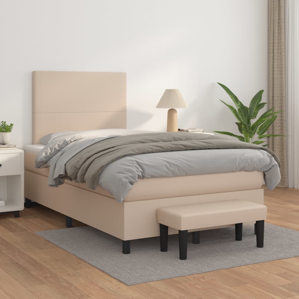 Κρεβάτι Boxspring με Στρώμα Καπουτσίνο 120x200εκ.από Συνθ.Δέρμα