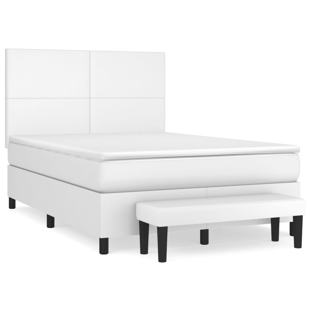 Κρεβάτι Boxspring με Στρώμα Λευκό 140x190εκ.από Συνθετικό Δέρμα - Pakobazaar