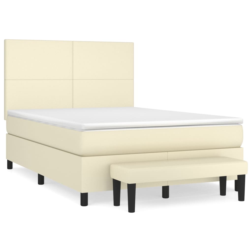 Κρεβάτι Boxspring με Στρώμα Κρεμ 140x190εκ. από Συνθετικό Δέρμα - Pakobazaar