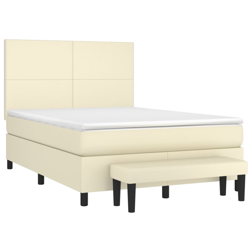 Κρεβάτι Boxspring με Στρώμα Κρεμ 140x190εκ. από Συνθετικό Δέρμα - Pakobazaar