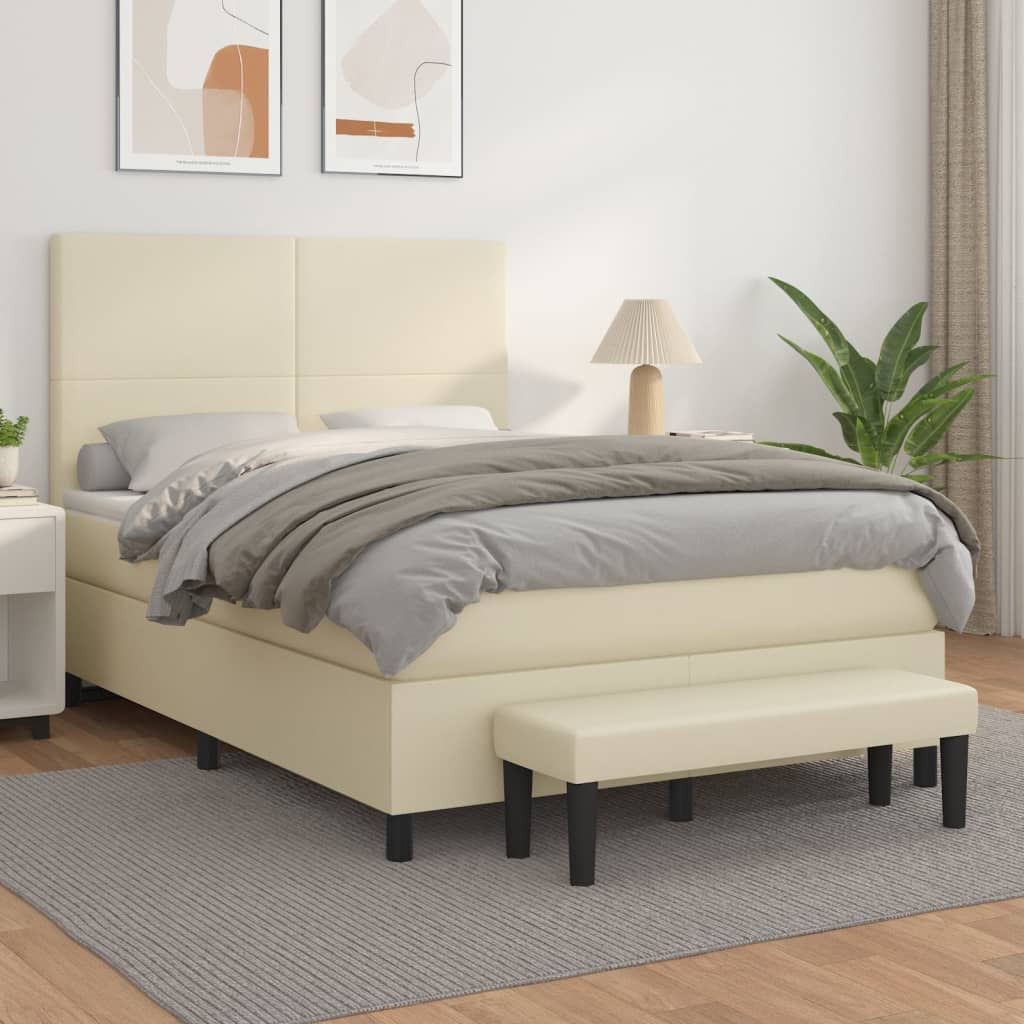 Κρεβάτι Boxspring με Στρώμα Κρεμ 140x190εκ. από Συνθετικό Δέρμα - Pakobazaar