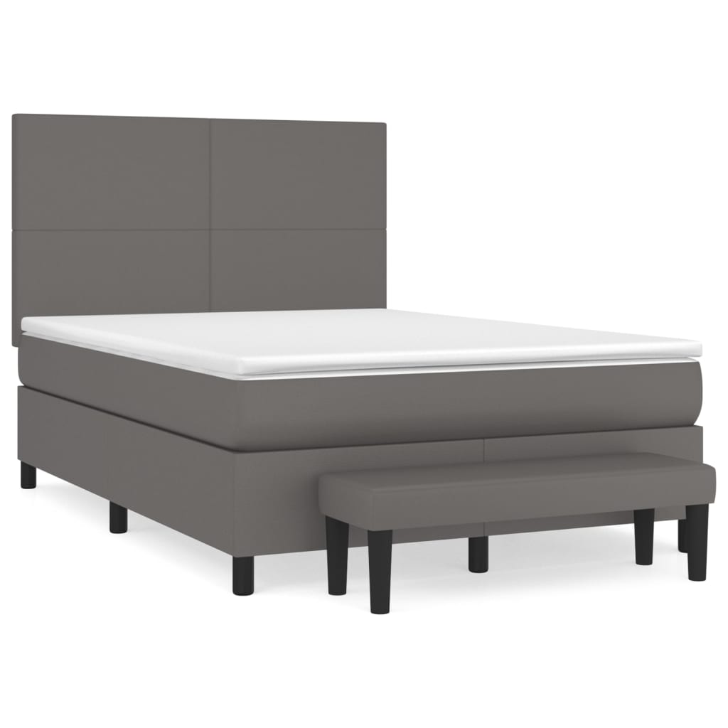 Κρεβάτι Boxspring με Στρώμα Γκρι 140x190εκ. από Συνθετικό Δέρμα