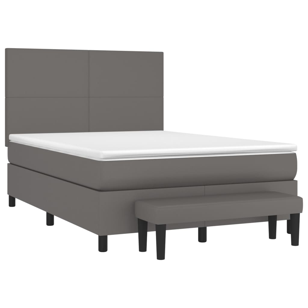 Κρεβάτι Boxspring με Στρώμα Γκρι 140x190εκ. από Συνθετικό Δέρμα