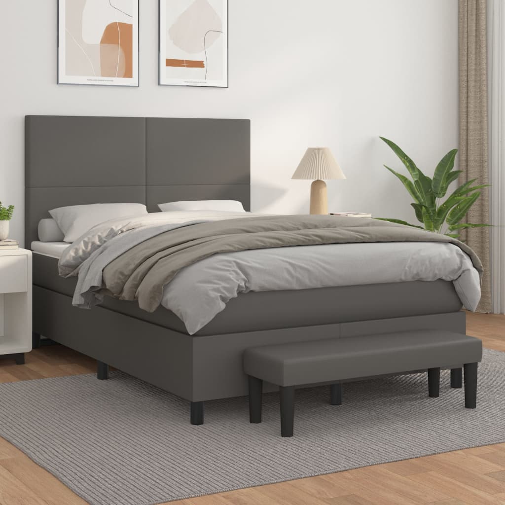 Κρεβάτι Boxspring με Στρώμα Γκρι 140x190εκ. από Συνθετικό Δέρμα