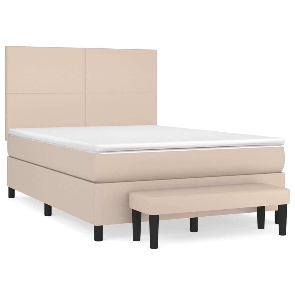 Κρεβάτι Boxspring με Στρώμα Καπουτσίνο 140x200εκ.από Συνθ.Δέρμα - Pakobazaar