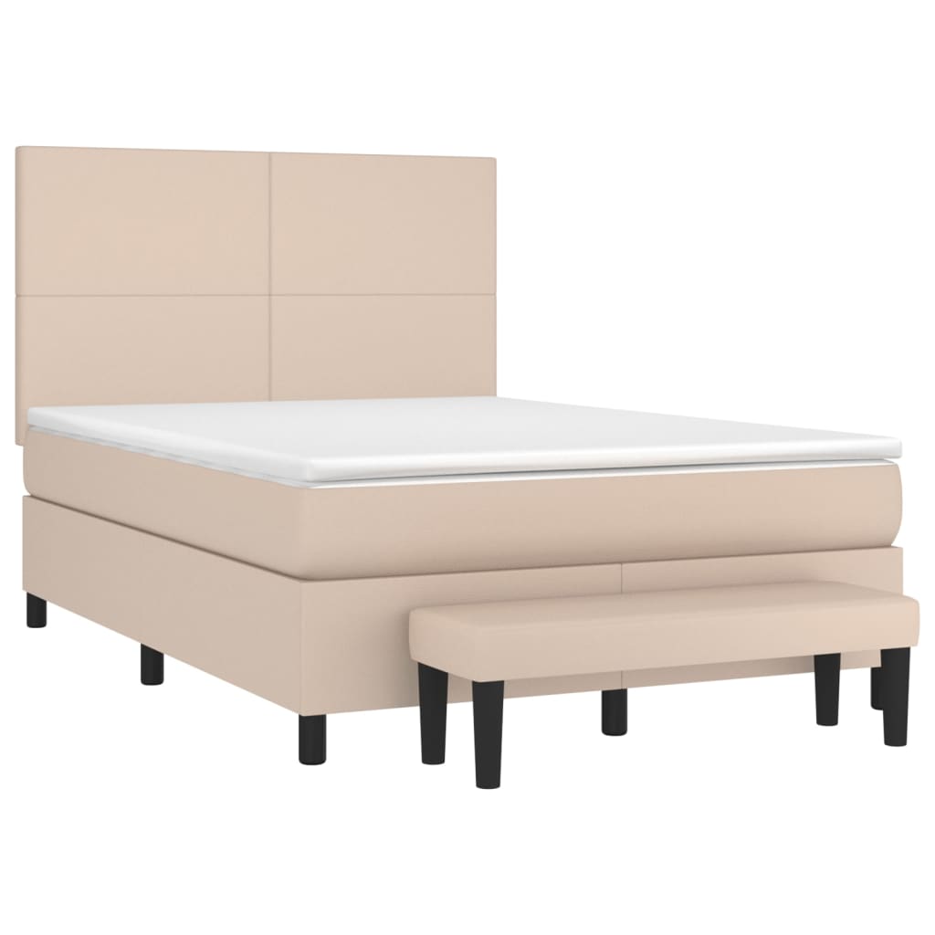Κρεβάτι Boxspring με Στρώμα Καπουτσίνο 140x200εκ.από Συνθ.Δέρμα - Pakobazaar