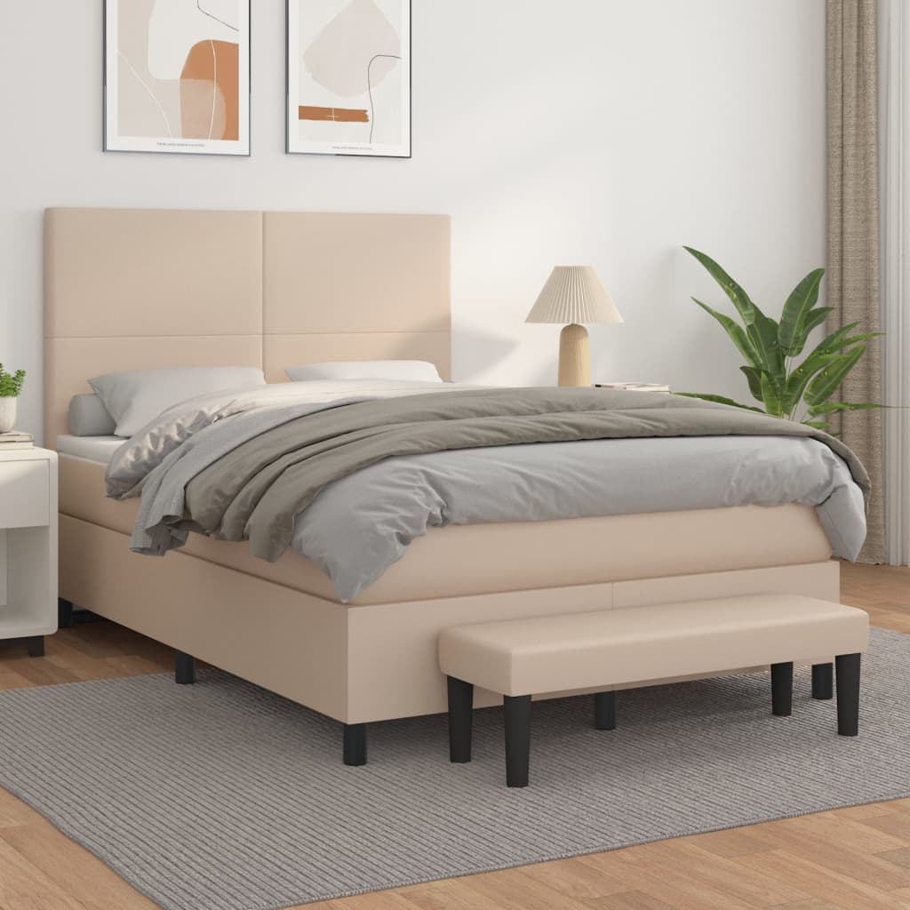 Κρεβάτι Boxspring με Στρώμα Καπουτσίνο 140x200εκ.από Συνθ.Δέρμα - Pakobazaar
