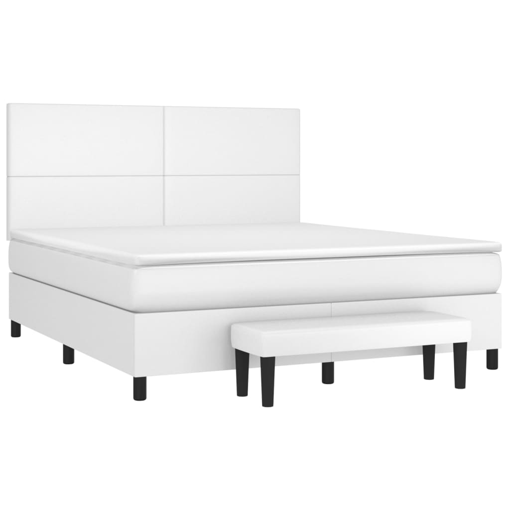 Κρεβάτι Boxspring με Στρώμα Λευκό 160x200εκ.από Συνθετικό Δέρμα
