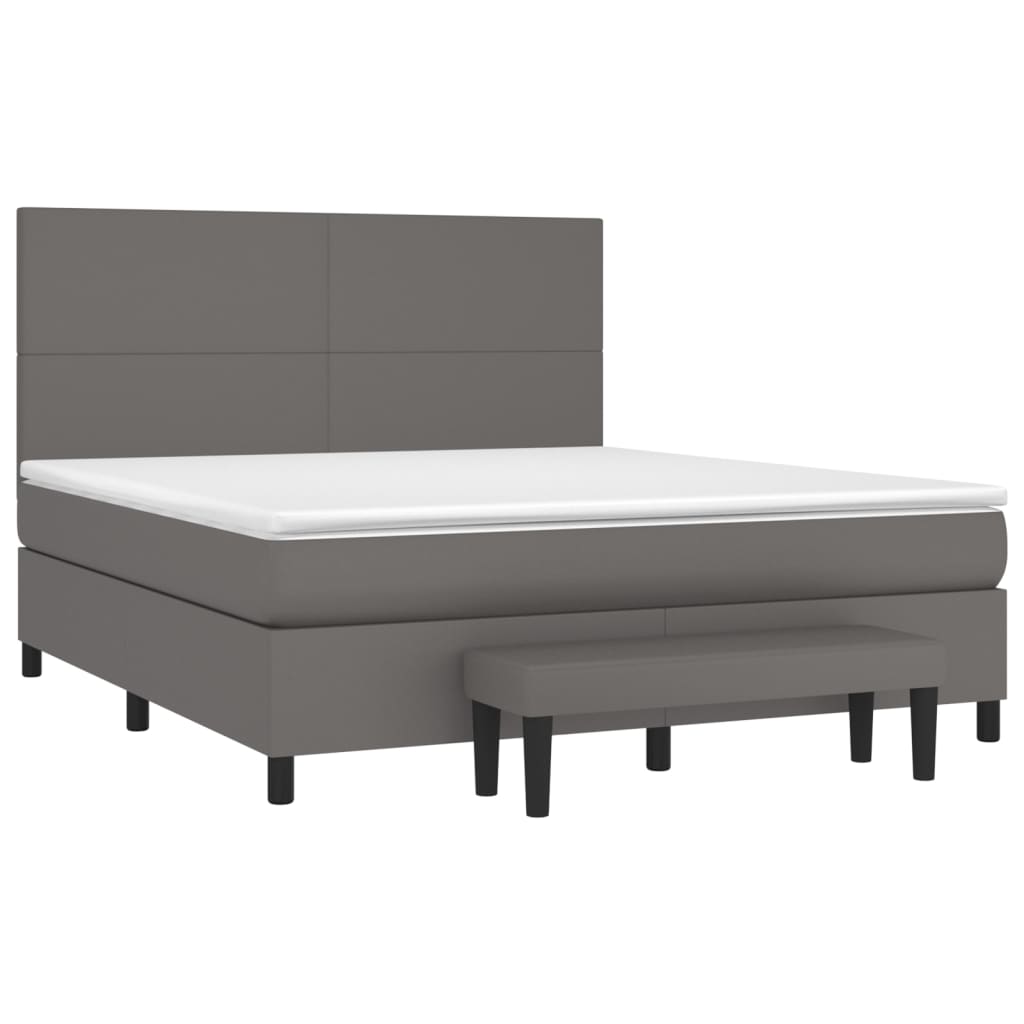 Κρεβάτι Boxspring με Στρώμα Γκρι 160x200εκ. από Συνθετικό Δέρμα