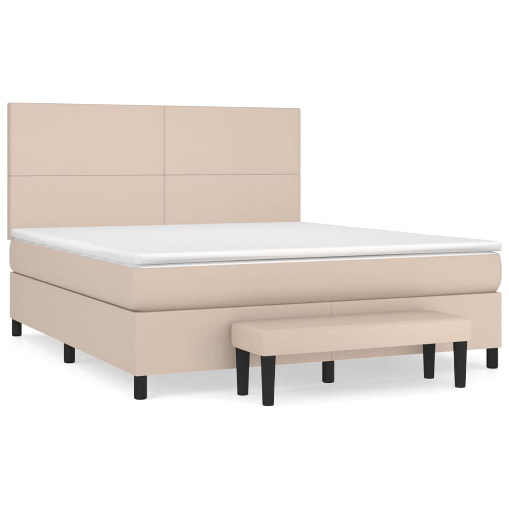 Κρεβάτι Boxspring με Στρώμα Καπουτσίνο 160x200εκ.από Συνθ.Δέρμα