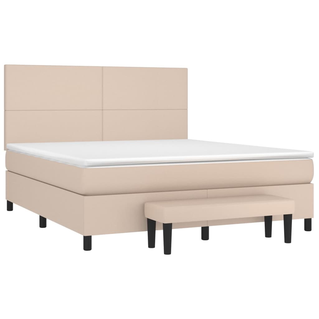 Κρεβάτι Boxspring με Στρώμα Καπουτσίνο 160x200εκ.από Συνθ.Δέρμα