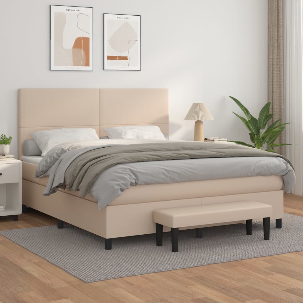 Κρεβάτι Boxspring με Στρώμα Καπουτσίνο 160x200εκ.από Συνθ.Δέρμα