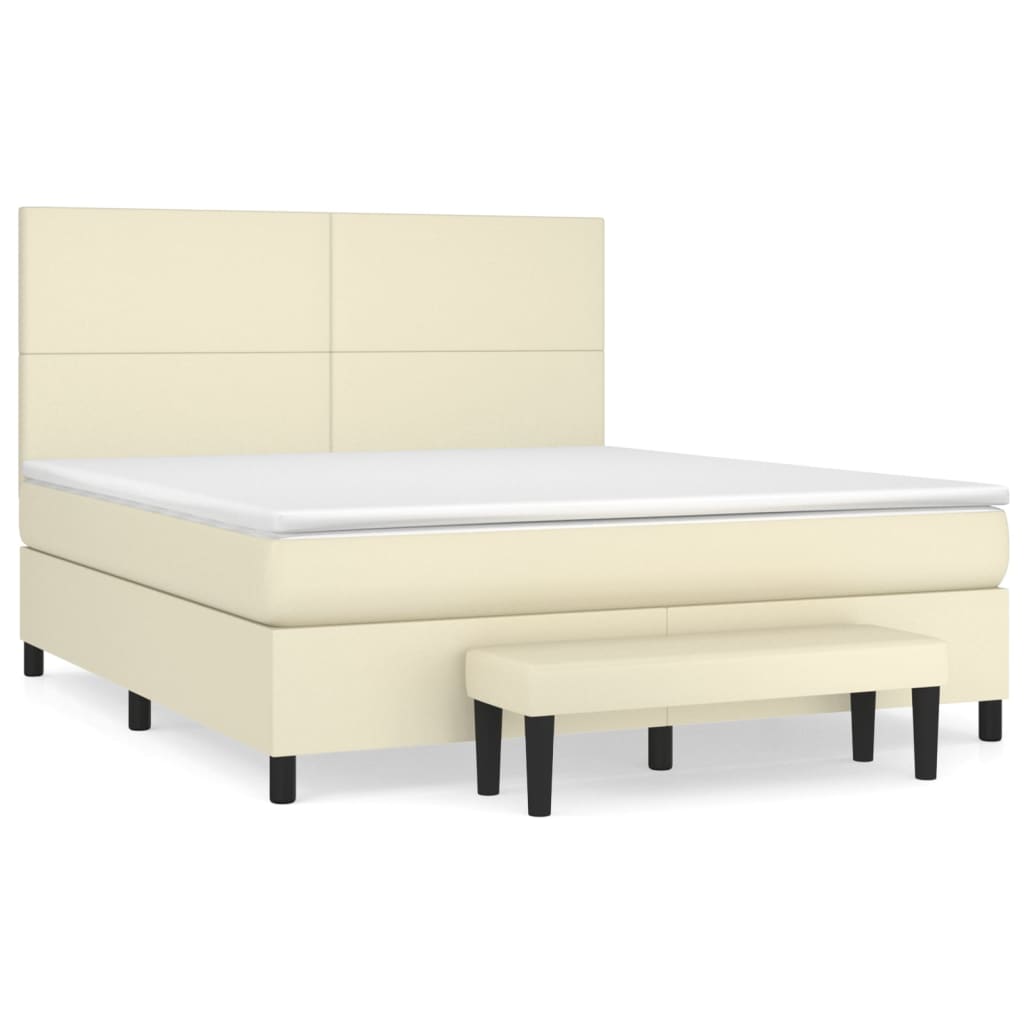 Κρεβάτι Boxspring με Στρώμα Κρεμ 180x200 εκ. Συνθετικό Δέρμα - Pakobazaar