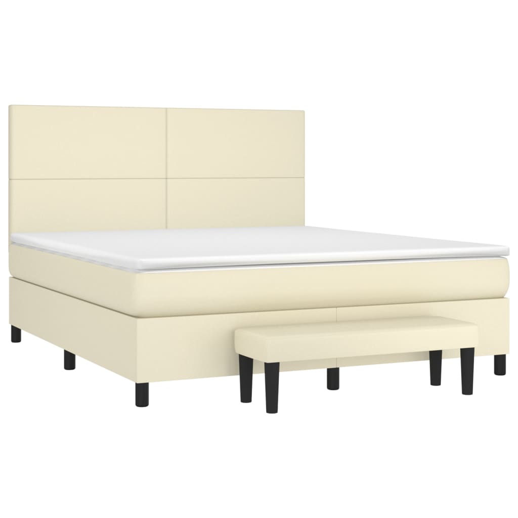 Κρεβάτι Boxspring με Στρώμα Κρεμ 180x200 εκ. Συνθετικό Δέρμα - Pakobazaar