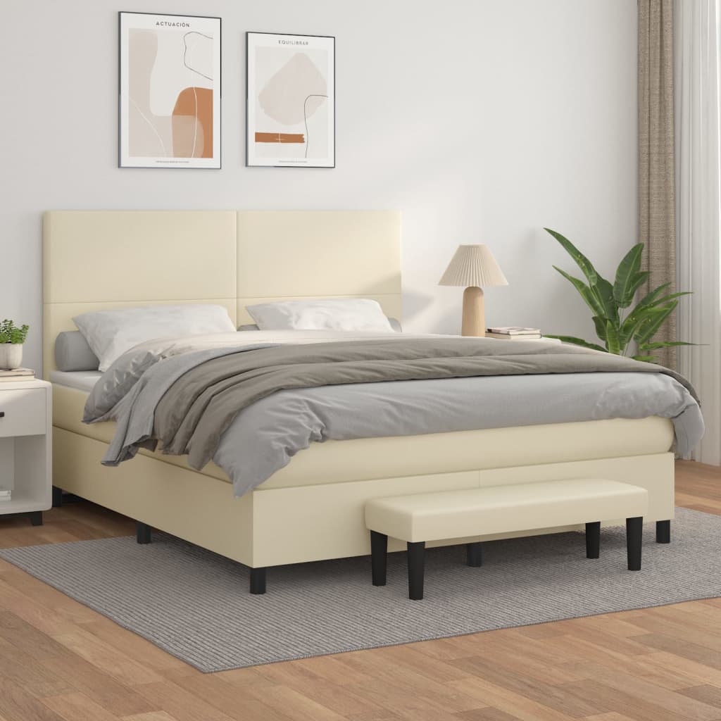 Κρεβάτι Boxspring με Στρώμα Κρεμ 180x200 εκ. Συνθετικό Δέρμα - Pakobazaar