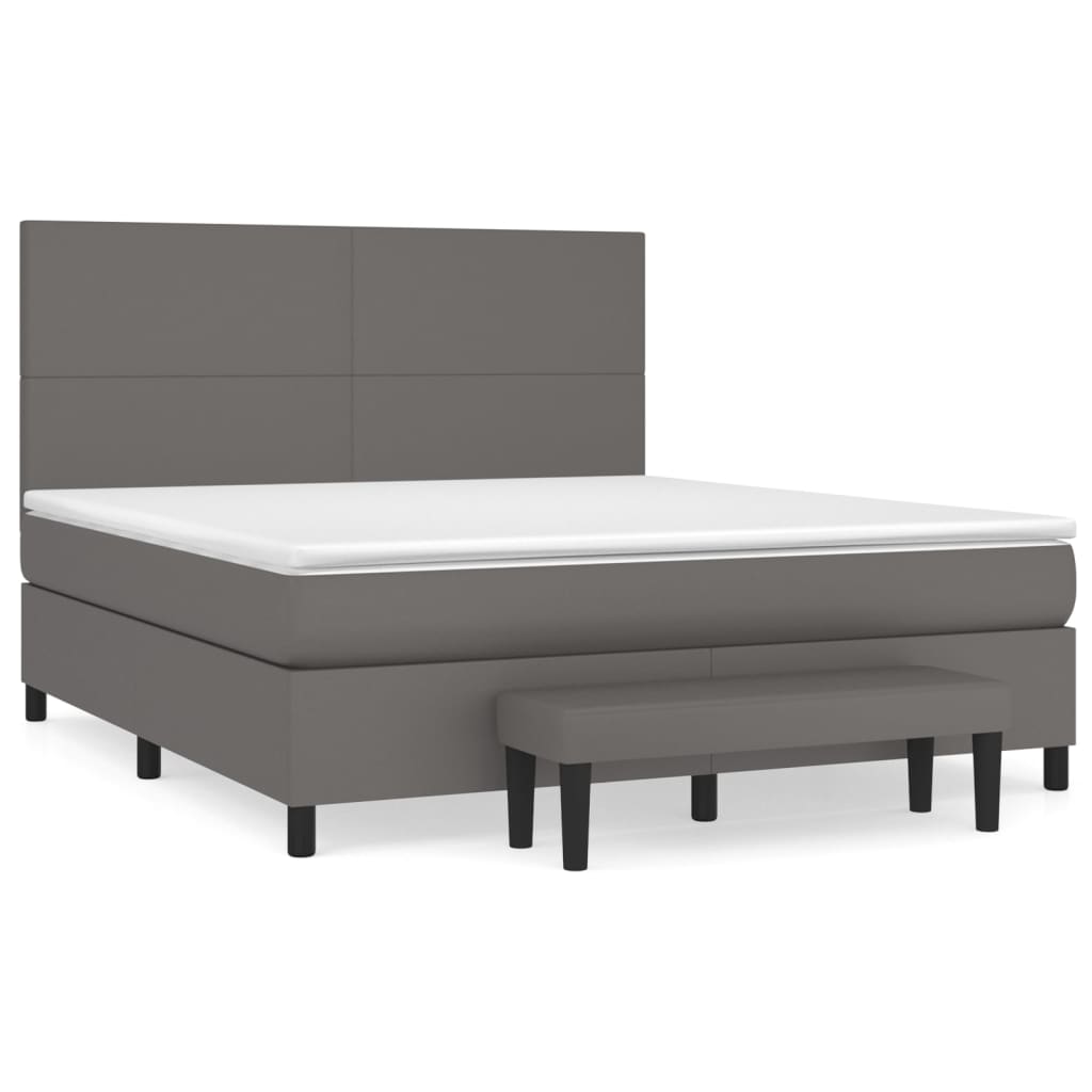 Κρεβάτι Boxspring με Στρώμα Γκρι 180x200 εκ. Συνθετικό Δέρμα