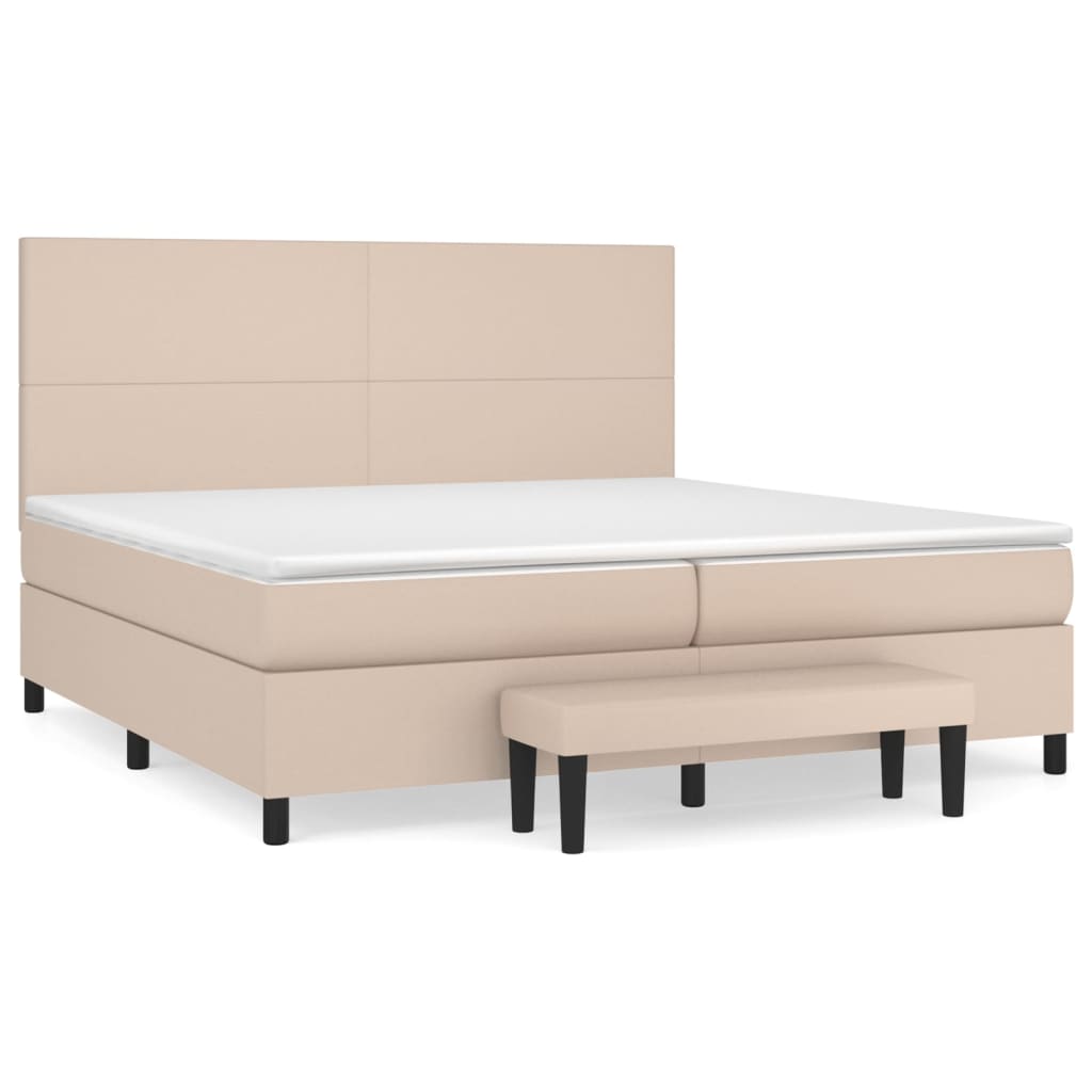 Κρεβάτι Boxspring με Στρώμα Καπουτσίνο 200x200εκ.από Συνθ.Δέρμα