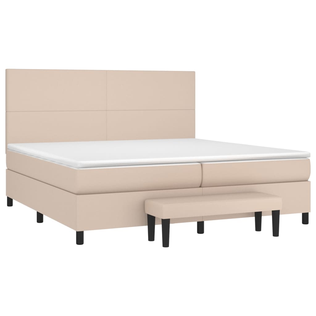 Κρεβάτι Boxspring με Στρώμα Καπουτσίνο 200x200εκ.από Συνθ.Δέρμα