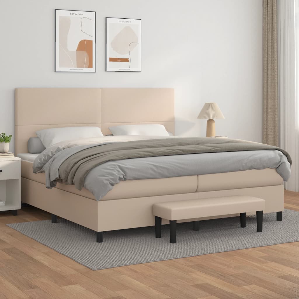Κρεβάτι Boxspring με Στρώμα Καπουτσίνο 200x200εκ.από Συνθ.Δέρμα