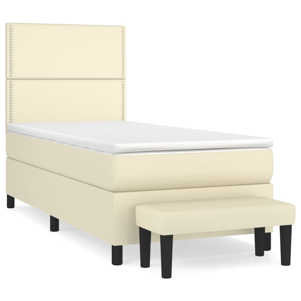 Κρεβάτι Boxspring με Στρώμα Κρεμ 80 x 200 εκ. Συνθετικό Δέρμα