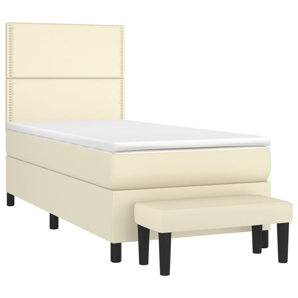 Κρεβάτι Boxspring με Στρώμα Κρεμ 80 x 200 εκ. Συνθετικό Δέρμα