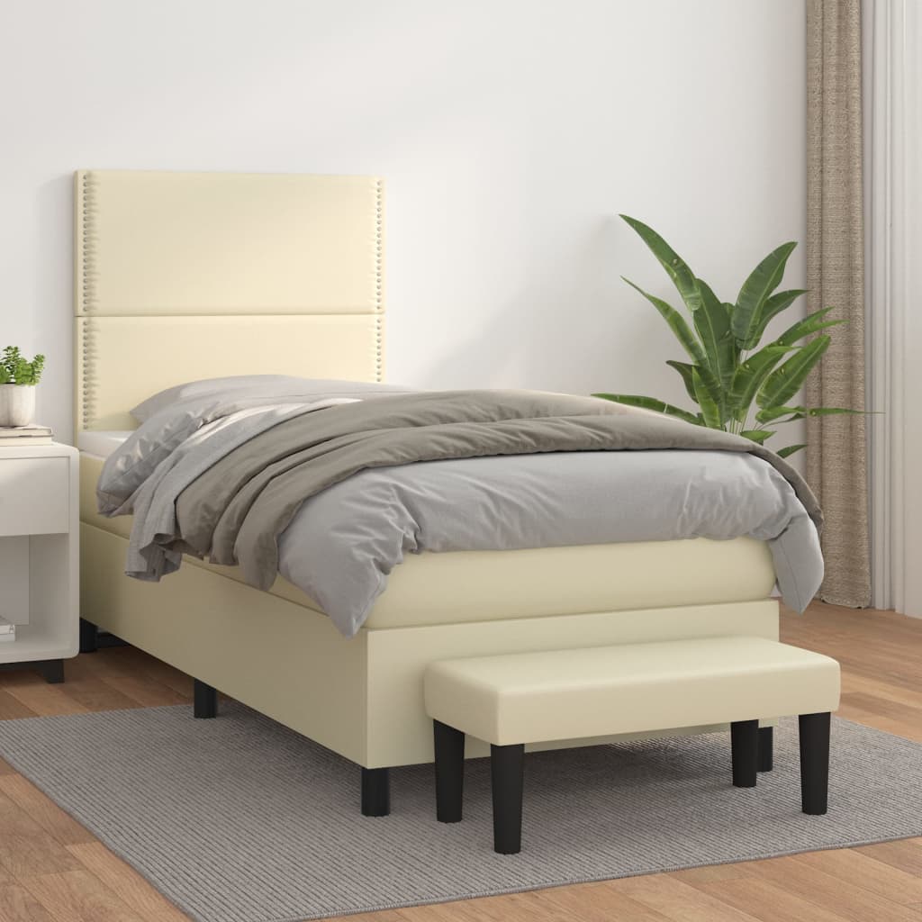 Κρεβάτι Boxspring με Στρώμα Κρεμ 80 x 200 εκ. Συνθετικό Δέρμα