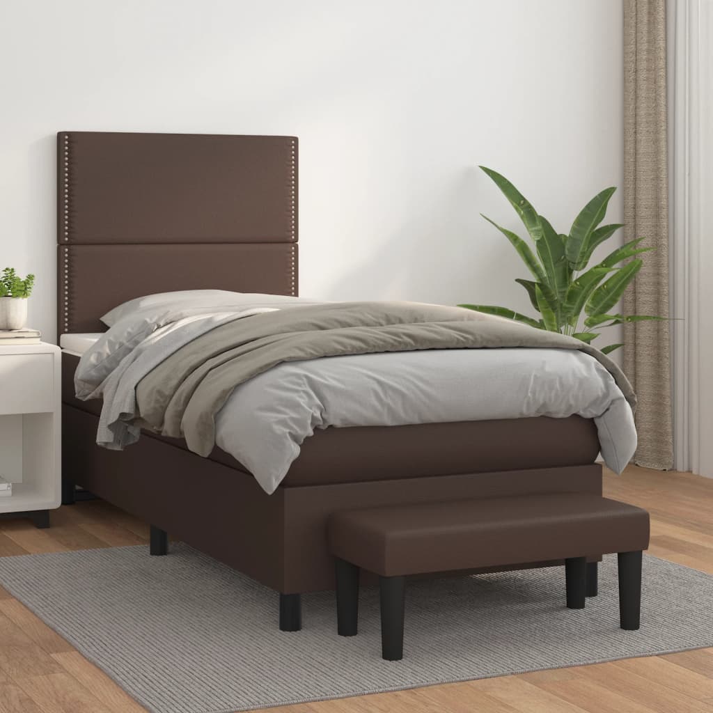Κρεβάτι Boxspring με Στρώμα Καφέ 80 x 200 εκ. Συνθετικό Δέρμα