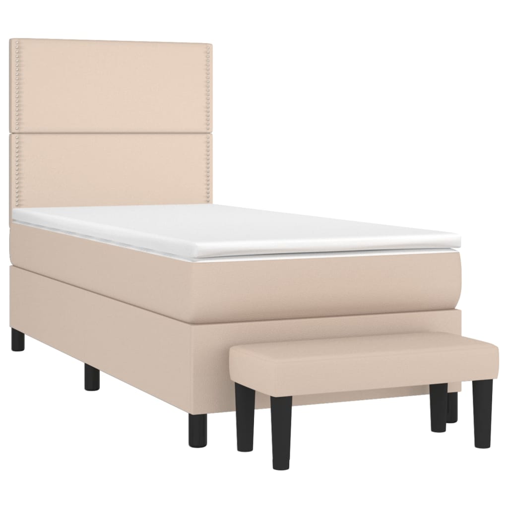 Κρεβάτι Boxspring με Στρώμα Καπουτσίνο 80x200 εκ. Συνθ. Δέρμα - Pakobazaar