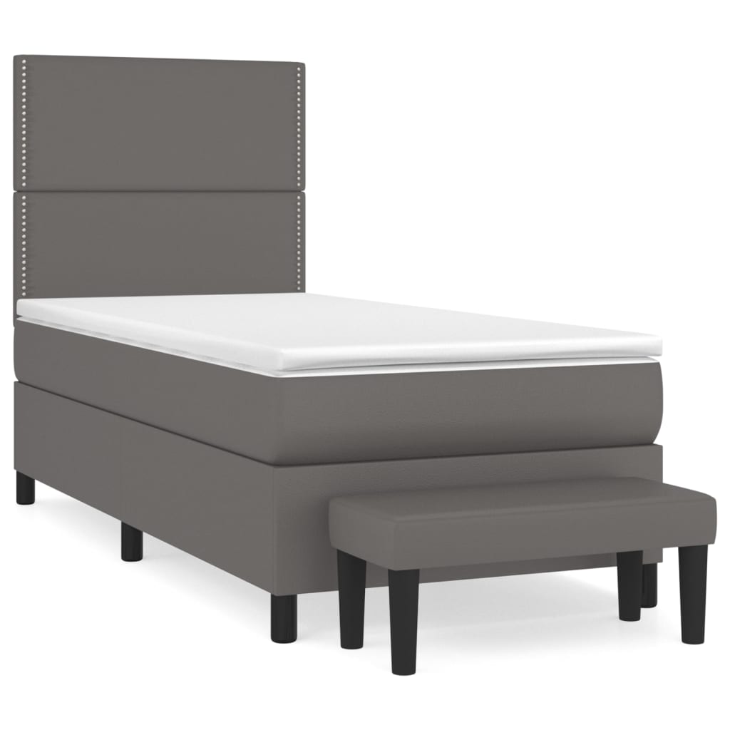 Κρεβάτι Boxspring με Στρώμα Γκρι 90x190 εκ. από Συνθετικό Δέρμα