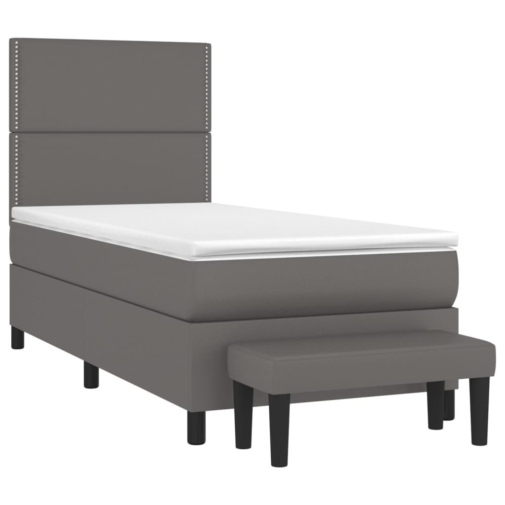 Κρεβάτι Boxspring με Στρώμα Γκρι 90x190 εκ. από Συνθετικό Δέρμα
