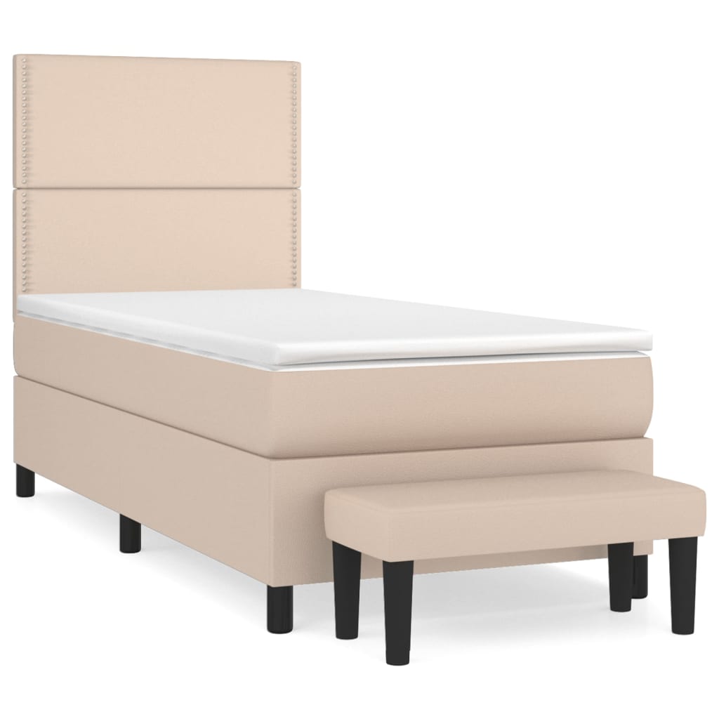 Κρεβάτι Boxspring με Στρώμα Καπουτσίνο 100x200εκ.από Συνθ.Δέρμα