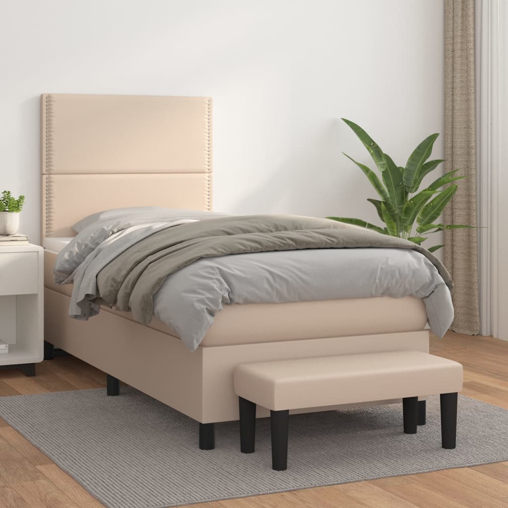 Κρεβάτι Boxspring με Στρώμα Καπουτσίνο 100x200εκ.από Συνθ.Δέρμα