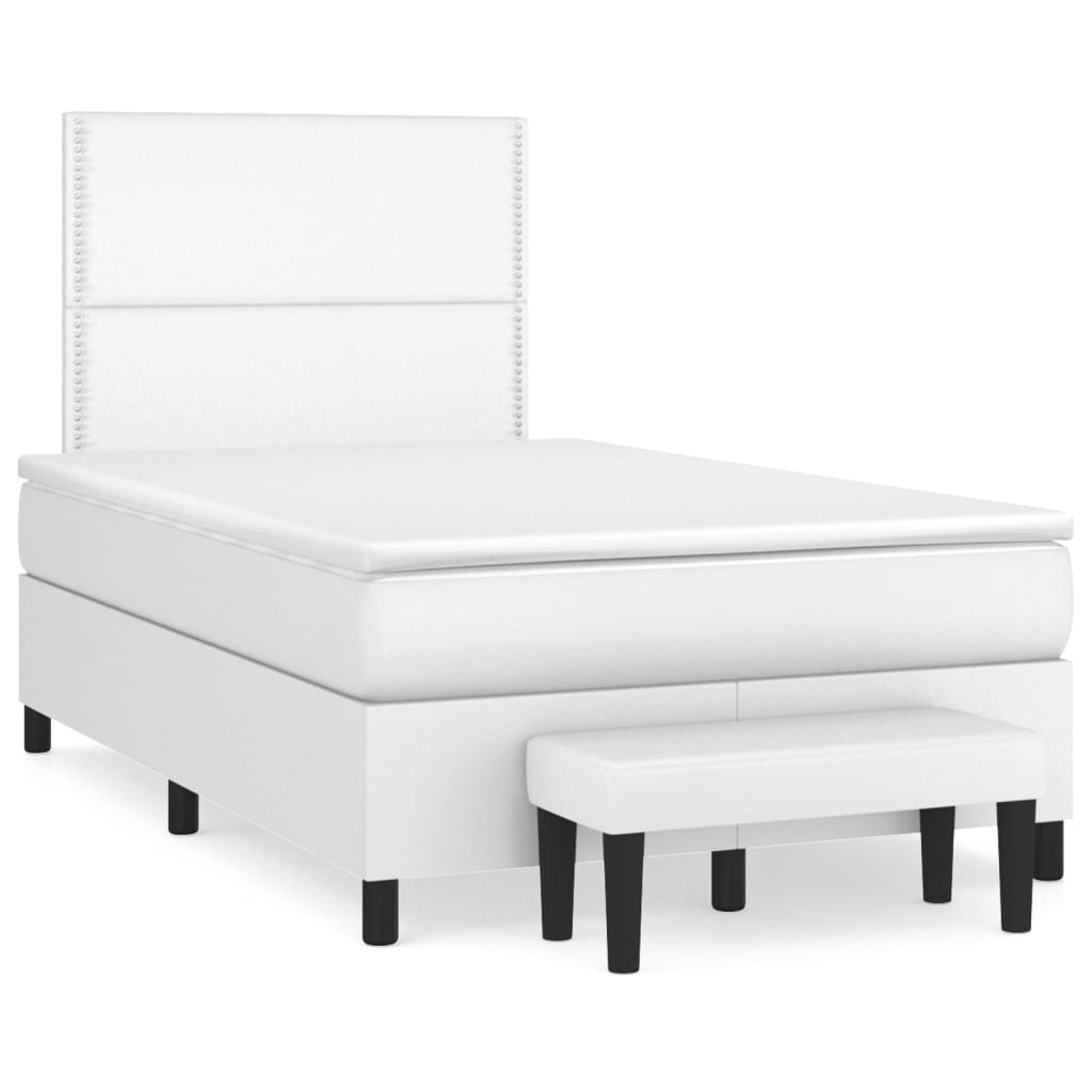 Κρεβάτι Boxspring με Στρώμα Λευκό 120x200εκ.από Συνθετικό Δέρμα