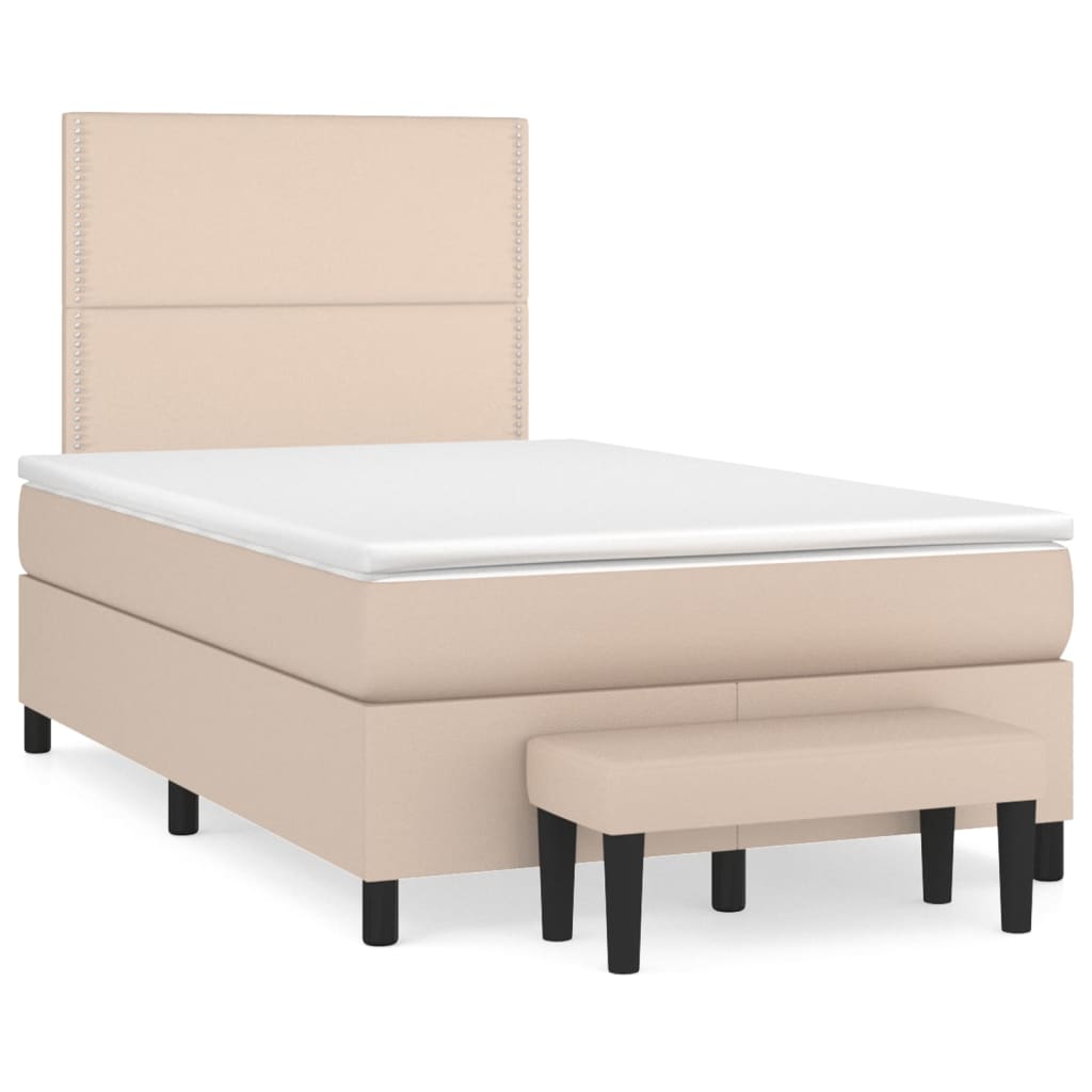 Κρεβάτι Boxspring με Στρώμα Καπουτσίνο 120x200εκ.από Συνθ.Δέρμα
