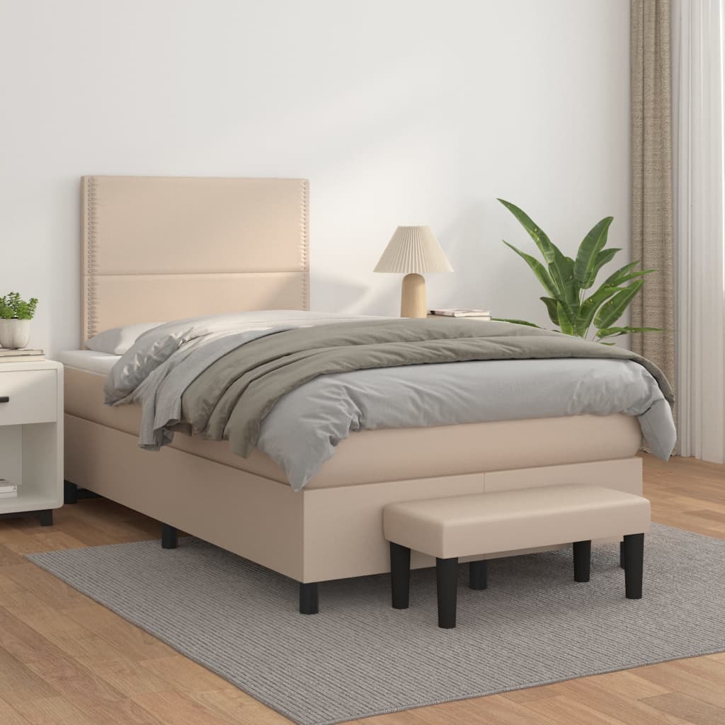 Κρεβάτι Boxspring με Στρώμα Καπουτσίνο 120x200εκ.από Συνθ.Δέρμα