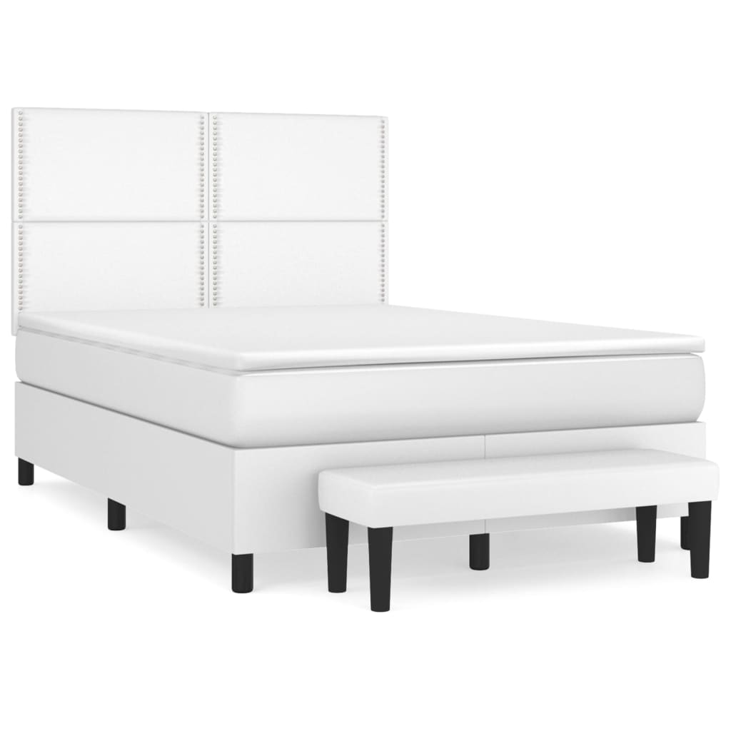 Κρεβάτι Boxspring με Στρώμα Λευκό 140x190εκ.από Συνθετικό Δέρμα