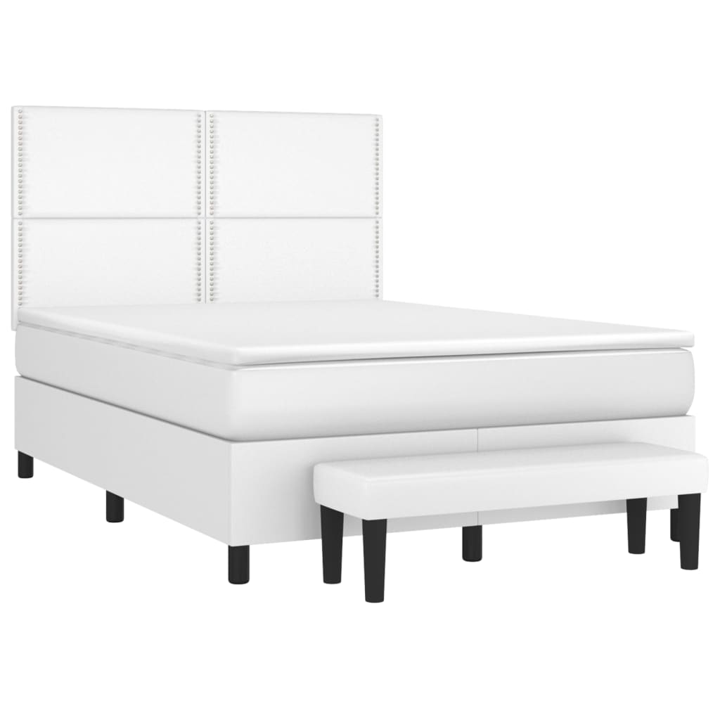 Κρεβάτι Boxspring με Στρώμα Λευκό 140x190εκ.από Συνθετικό Δέρμα