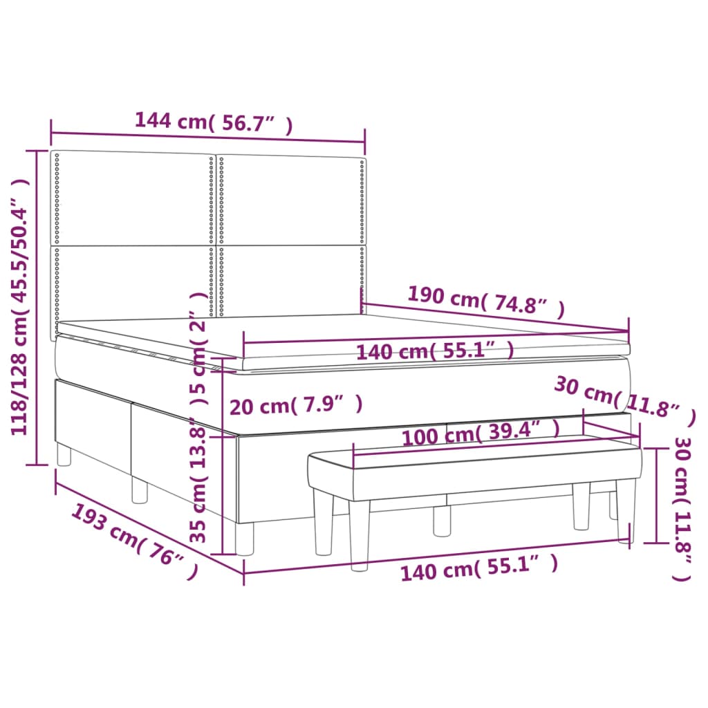 Κρεβάτι Boxspring με Στρώμα Λευκό 140x190εκ.από Συνθετικό Δέρμα