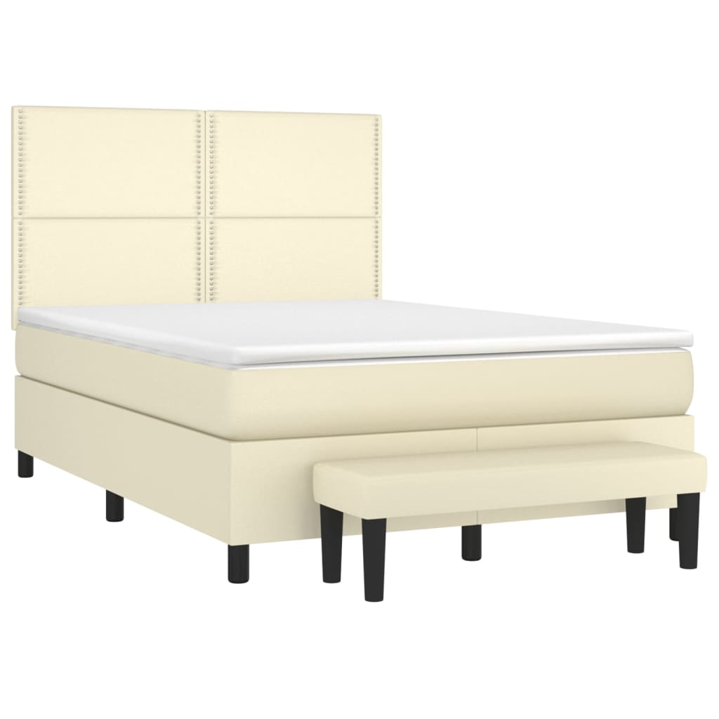 Κρεβάτι Boxspring με Στρώμα Κρεμ 140x190εκ. από Συνθετικό Δέρμα